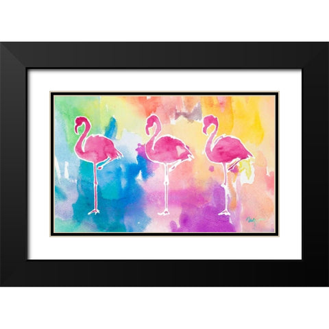 Sunset Flamingo Color Flow Black Modern Wood Framed Art Print with Double Matting by James, Nola