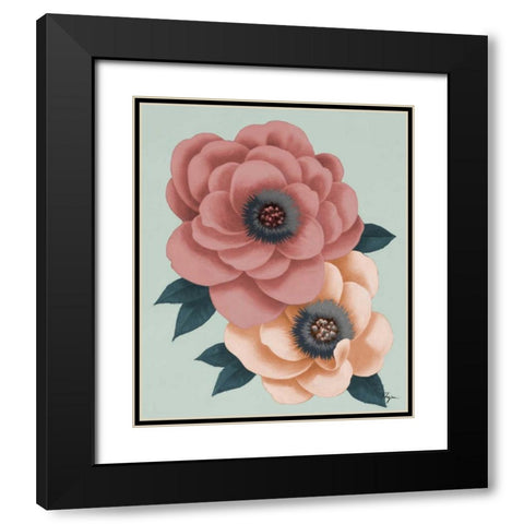 Pink Flowers on Mint I Black Modern Wood Framed Art Print with Double Matting by Rhyan, Vivien
