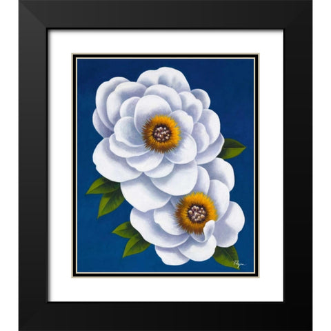 White Flowers on Blue I Black Modern Wood Framed Art Print with Double Matting by Rhyan, Vivien
