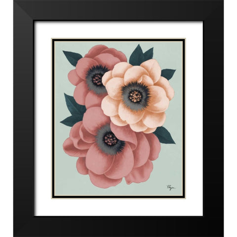 Pink Flowers on Mint I Black Modern Wood Framed Art Print with Double Matting by Rhyan, Vivien