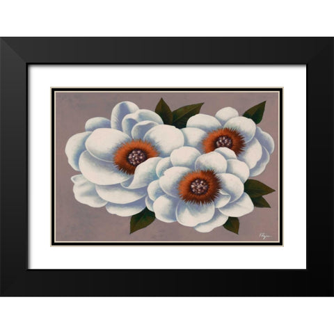 Three White Flowers Black Modern Wood Framed Art Print with Double Matting by Rhyan, Vivien
