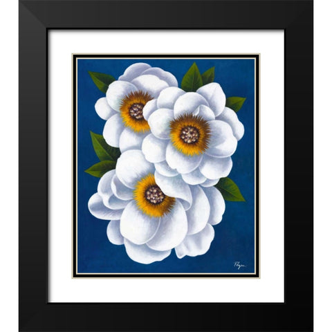 White Flowers on Blue II Black Modern Wood Framed Art Print with Double Matting by Rhyan, Vivien