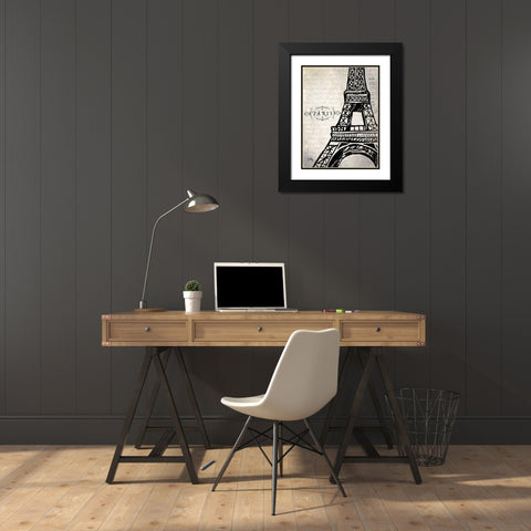 Paris Eiffel Black Modern Wood Framed Art Print with Double Matting by Medley, Elizabeth