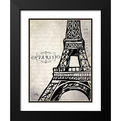 Paris Eiffel Black Modern Wood Framed Art Print with Double Matting by Medley, Elizabeth