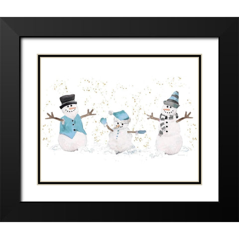 Blue Snowman Trio Black Modern Wood Framed Art Print with Double Matting by Loreth, Lanie