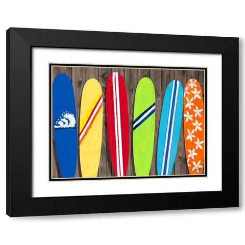 Surf Boards For Rent Black Modern Wood Framed Art Print with Double Matting by DeRice, Julie