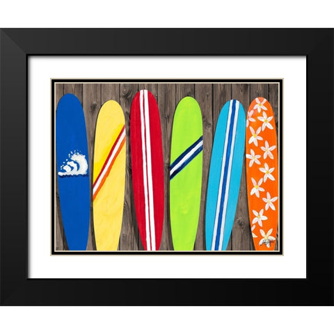 Surf Boards For Rent Black Modern Wood Framed Art Print with Double Matting by DeRice, Julie