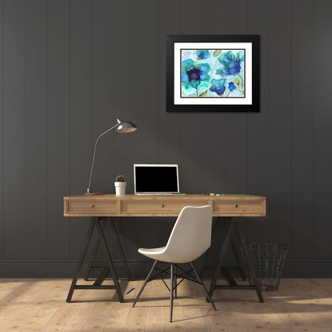 Aqua Poppies I Black Modern Wood Framed Art Print with Double Matting by Medley, Elizabeth