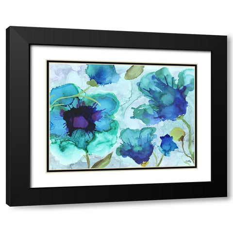 Aqua Poppies I Black Modern Wood Framed Art Print with Double Matting by Medley, Elizabeth