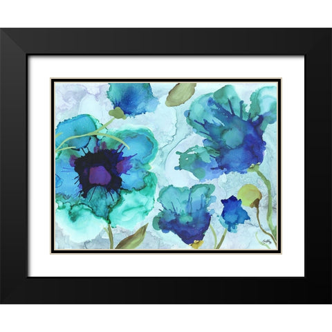 Aqua Poppies I Black Modern Wood Framed Art Print with Double Matting by Medley, Elizabeth