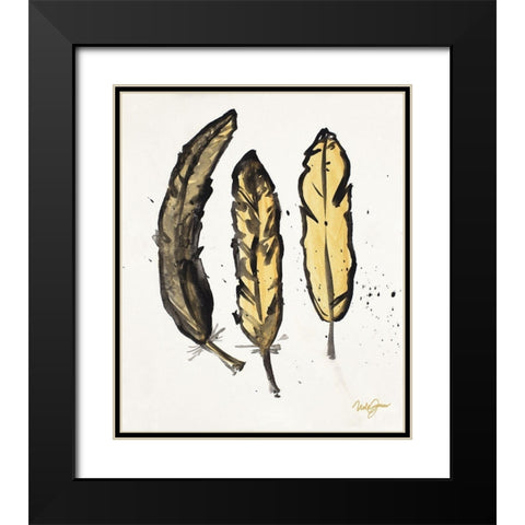 Golden Feathers I Black Modern Wood Framed Art Print with Double Matting by James, Nola
