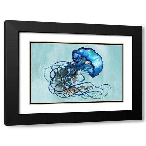 Watercolor Jellyfish Black Modern Wood Framed Art Print with Double Matting by Medley, Elizabeth