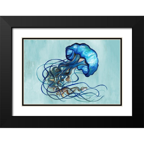 Watercolor Jellyfish Black Modern Wood Framed Art Print with Double Matting by Medley, Elizabeth