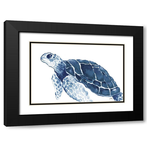 Turtle in the Blues Black Modern Wood Framed Art Print with Double Matting by Medley, Elizabeth