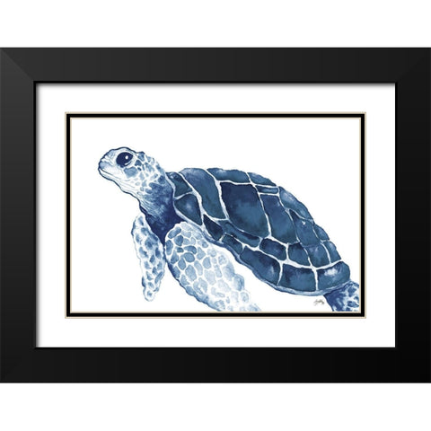 Turtle in the Blues Black Modern Wood Framed Art Print with Double Matting by Medley, Elizabeth