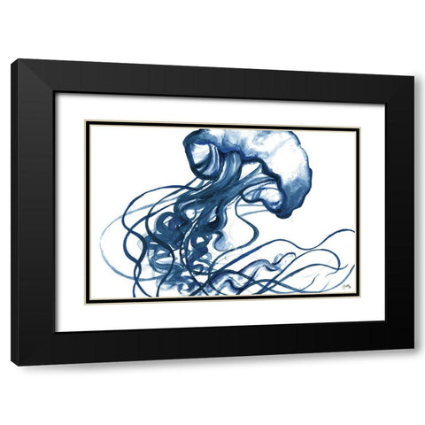 Jellyfish In The Blues Black Modern Wood Framed Art Print with Double Matting by Medley, Elizabeth