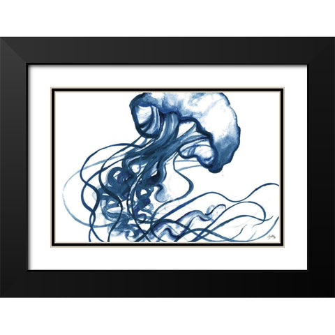 Jellyfish In The Blues Black Modern Wood Framed Art Print with Double Matting by Medley, Elizabeth