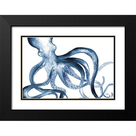 Octopus in the Blues Black Modern Wood Framed Art Print with Double Matting by Medley, Elizabeth