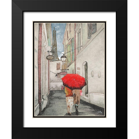 Red Umbrella I Black Modern Wood Framed Art Print with Double Matting by Medley, Elizabeth