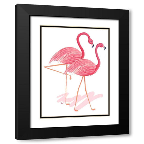 Flamingo Walk Watercolor I Black Modern Wood Framed Art Print with Double Matting by Metz, Andi