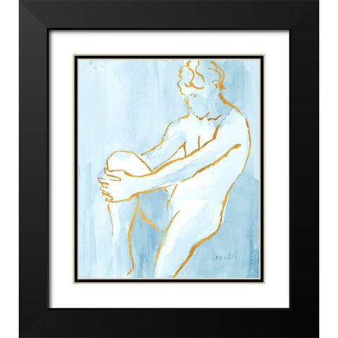 Seated Male Figure on Blue Black Modern Wood Framed Art Print with Double Matting by Loreth, Lanie