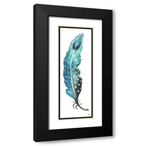 Dotted Blue Feather I Black Modern Wood Framed Art Print with Double Matting by Medley, Elizabeth