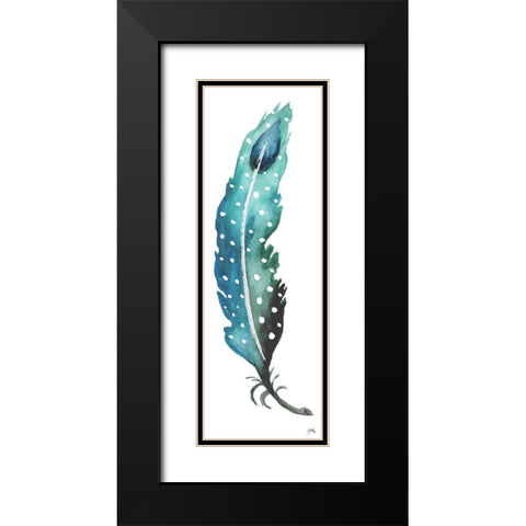 Dotted Blue Feather I Black Modern Wood Framed Art Print with Double Matting by Medley, Elizabeth