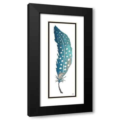 Dotted Blue Feather II Black Modern Wood Framed Art Print with Double Matting by Medley, Elizabeth