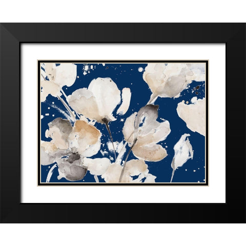 Neutral Floral On Indigo I Black Modern Wood Framed Art Print with Double Matting by Loreth, Lanie