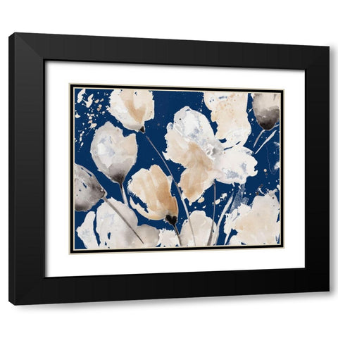 Neutral Floral On Indigo II Black Modern Wood Framed Art Print with Double Matting by Loreth, Lanie