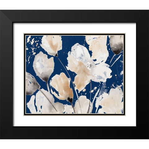 Neutral Floral On Indigo II Black Modern Wood Framed Art Print with Double Matting by Loreth, Lanie