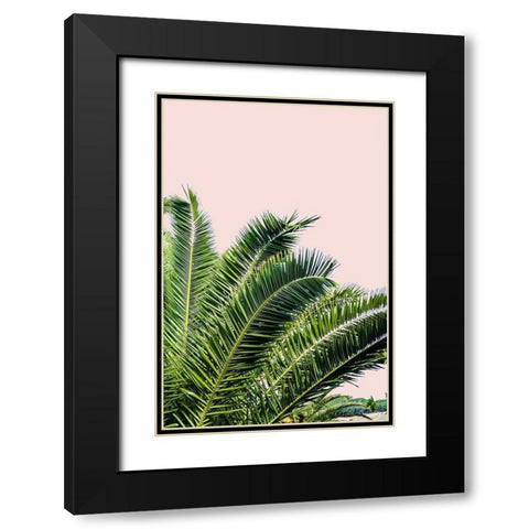 Tropical Leaves On Blush I Black Modern Wood Framed Art Print with Double Matting by Acosta