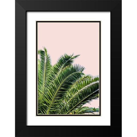 Tropical Leaves On Blush I Black Modern Wood Framed Art Print with Double Matting by Acosta