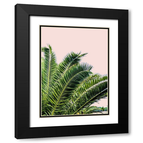 Tropical Leaves on Blush I Black Modern Wood Framed Art Print with Double Matting by Acosta