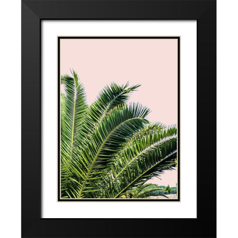 Tropical Leaves on Blush I Black Modern Wood Framed Art Print with Double Matting by Acosta