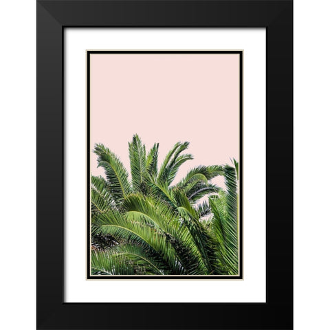 Tropical Leaves on Blush II Black Modern Wood Framed Art Print with Double Matting by Acosta