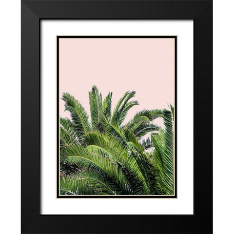 Tropical Leaves on Blush II Black Modern Wood Framed Art Print with Double Matting by Acosta