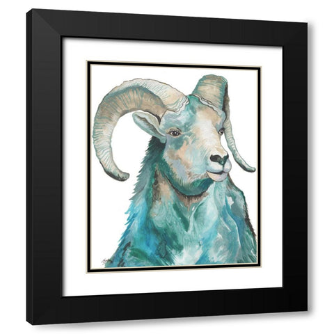 Teal Ram Black Modern Wood Framed Art Print with Double Matting by Medley, Elizabeth