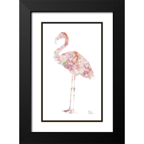 Flowery Flamingo Black Modern Wood Framed Art Print with Double Matting by Pinto, Patricia