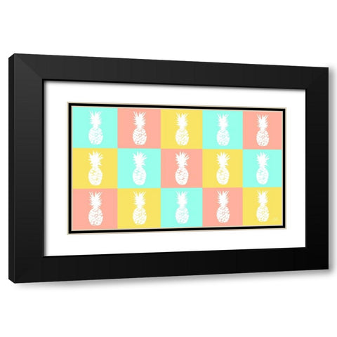 Modern Pineapple Squares Black Modern Wood Framed Art Print with Double Matting by DeRice, Julie