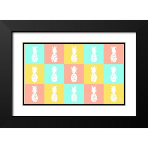 Modern Pineapple Squares Black Modern Wood Framed Art Print with Double Matting by DeRice, Julie