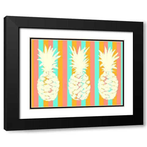 Striped Pineapple Trio Black Modern Wood Framed Art Print with Double Matting by DeRice, Julie