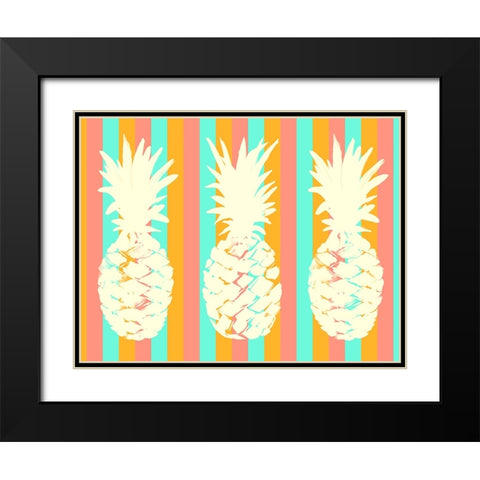 Striped Pineapple Trio Black Modern Wood Framed Art Print with Double Matting by DeRice, Julie