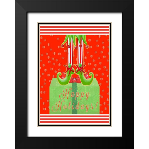 Happy Holidays Elf Black Modern Wood Framed Art Print with Double Matting by Ritter, Gina