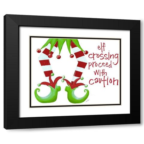 Elf Crossing Proceed With Caution Black Modern Wood Framed Art Print with Double Matting by Ritter, Gina