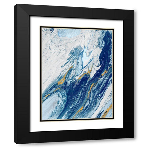 Beach Blue Waves Black Modern Wood Framed Art Print with Double Matting by Mercado, M.