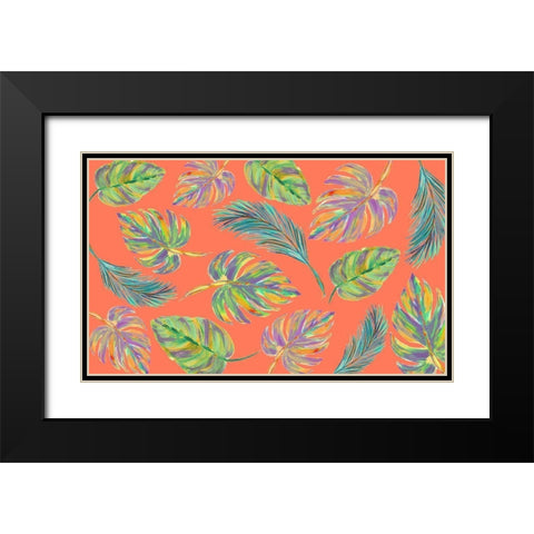 Colorful Leaves Scatter Pattern Black Modern Wood Framed Art Print with Double Matting by DeRice, Julie