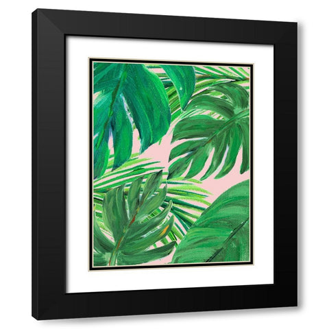 Green Palms on Blush I Black Modern Wood Framed Art Print with Double Matting by DeRice, Julie