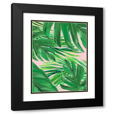 Green Palms on Blush II Black Modern Wood Framed Art Print with Double Matting by DeRice, Julie