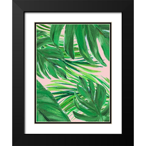 Green Palms on Blush II Black Modern Wood Framed Art Print with Double Matting by DeRice, Julie